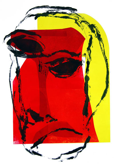 Head of a Man - releif print in 4 colours