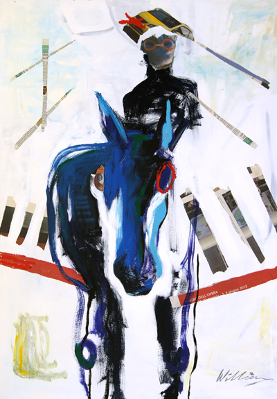 The Horseman - Acrylic and collage on panel