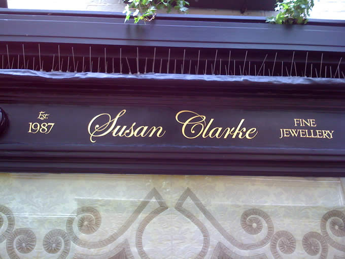 Gold leaf lettered jewlllers shop fascia sign