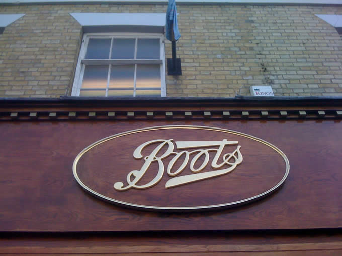 gilded 3D logo for boots the chemist