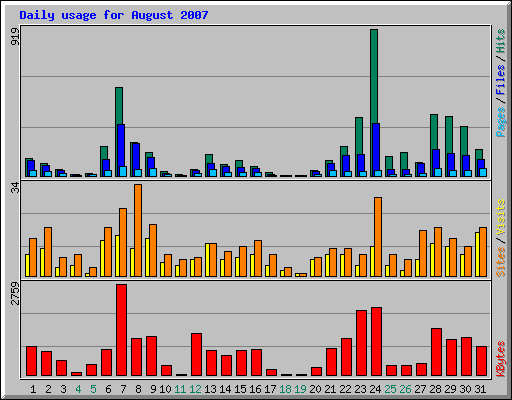 Daily usage for August 2007